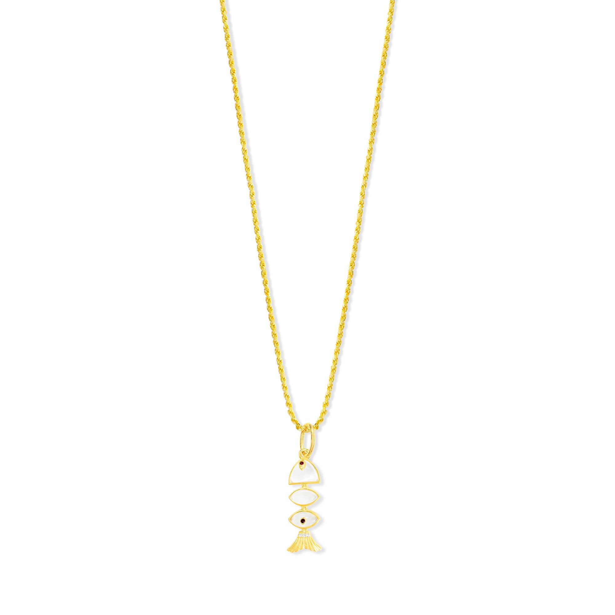 Small Prosperity Fish Rope Chain Necklace in Rock Crystal Quartz