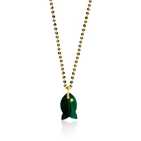 Malachite Fish Charm on Beaded Gold Plated Chain