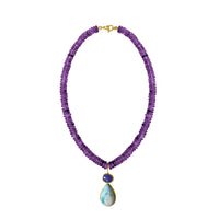 Amethyst Necklace with Larimar and Tanzanite Pendant