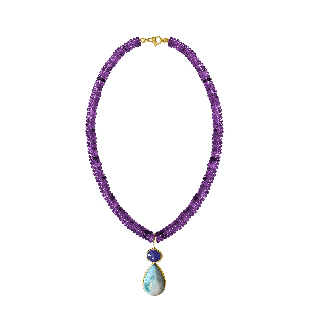 Amethyst Necklace with Larimar and Tanzanite Pendant