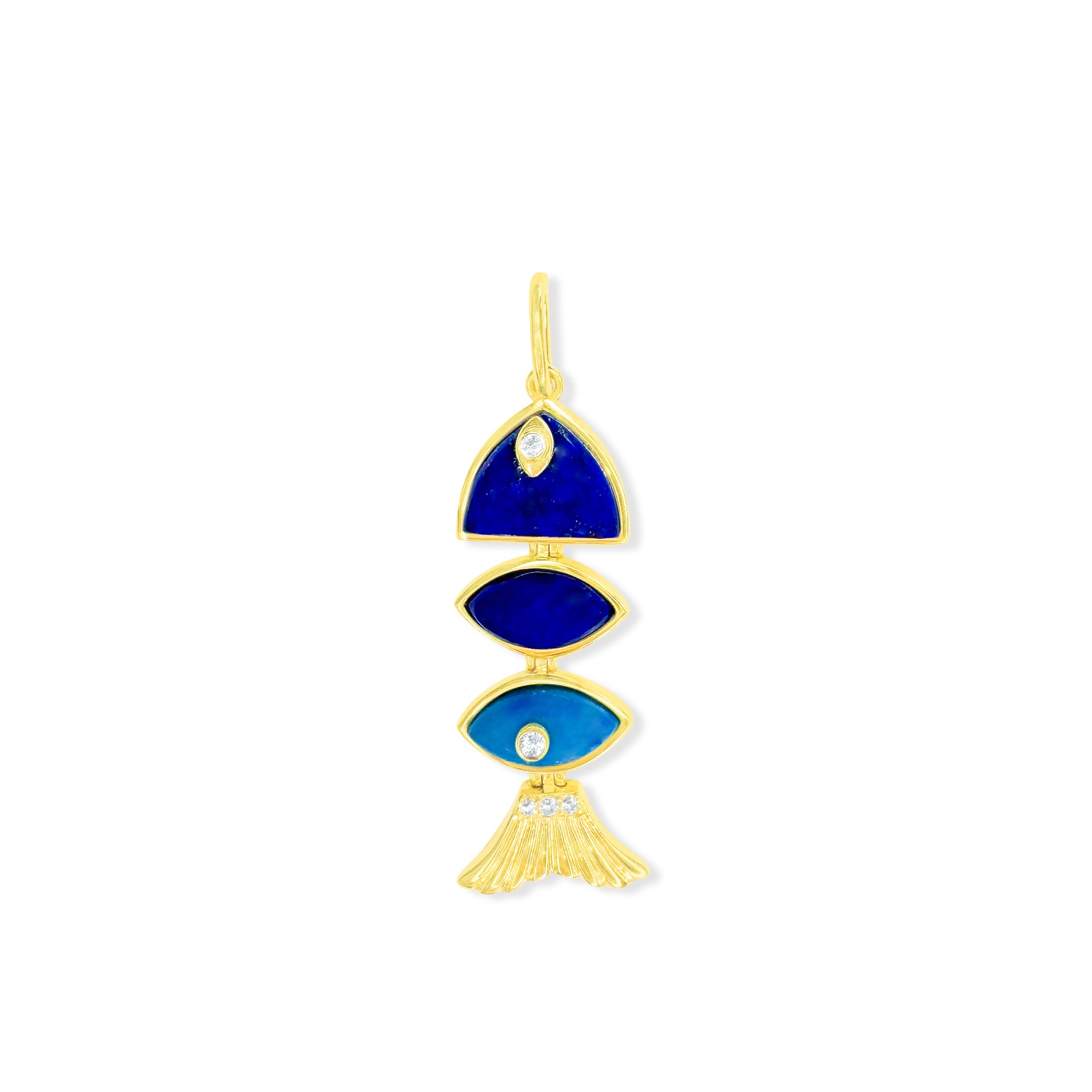 Small Prosperity Fish Charm in Turquoise and Lapis