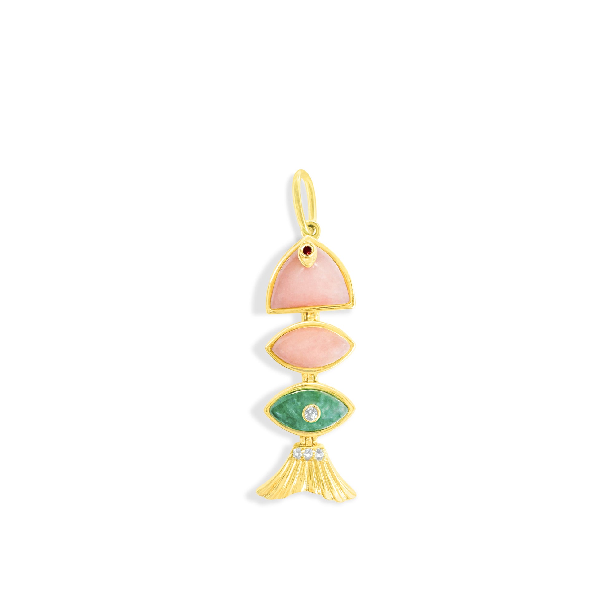 Small Prosperity Fish Charm in Pink Opal and Amazonite