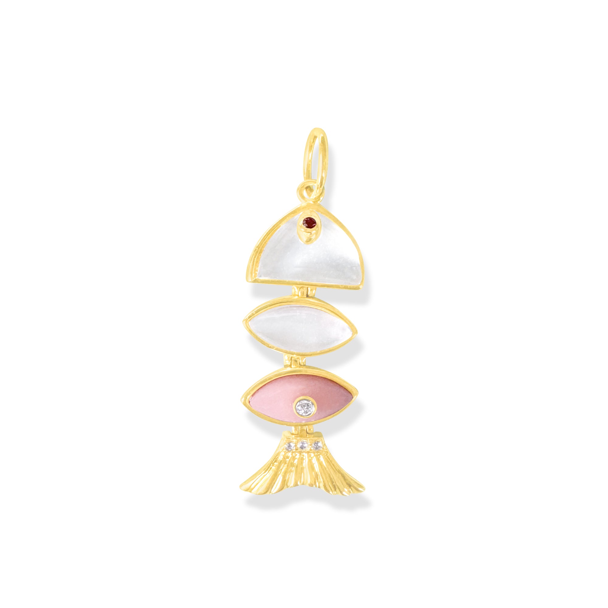 Small Prosperity Fish Charm in Pink Opal and Mother of Pearl