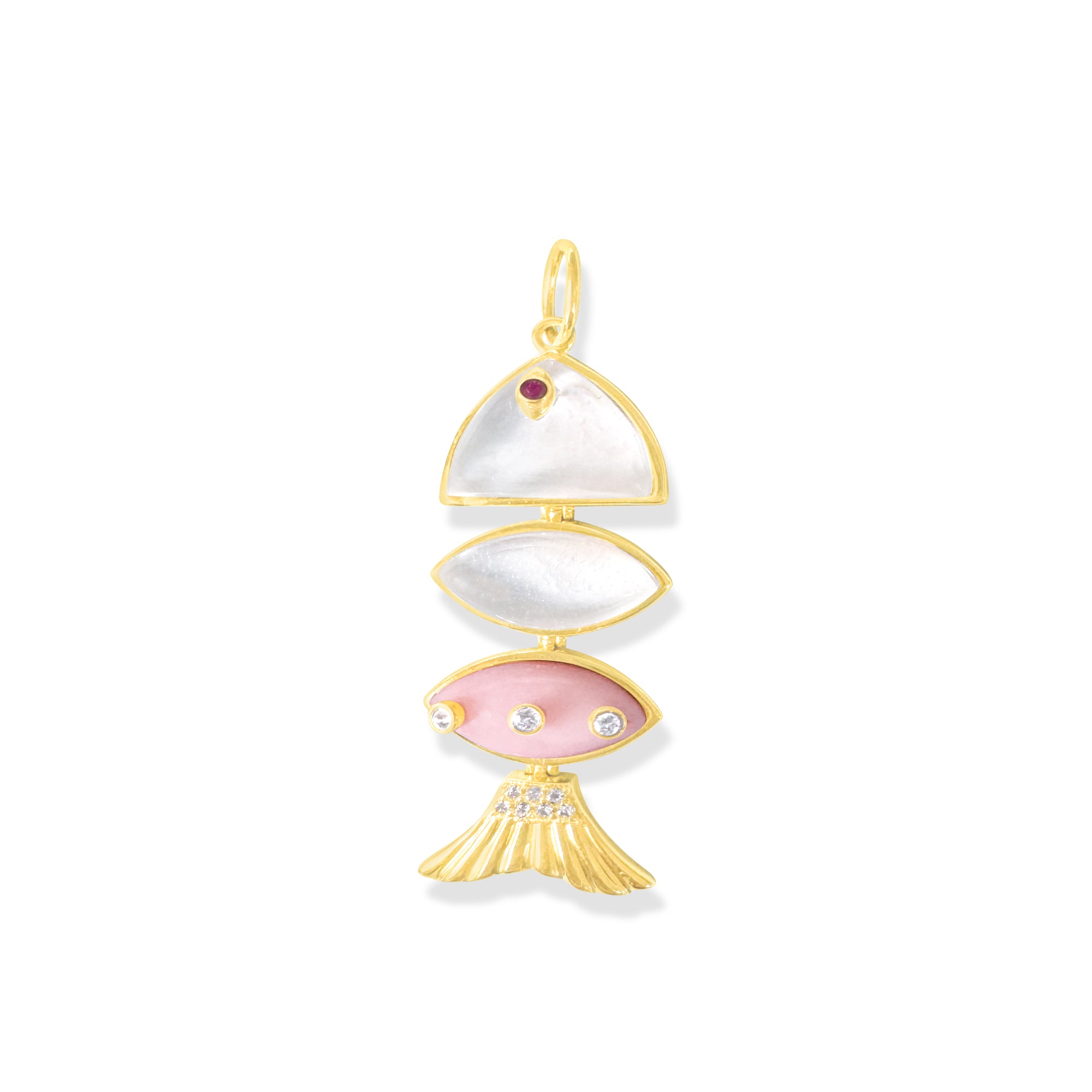 Prosperity Fish Charm in Pink Opal and Mother of Pearl