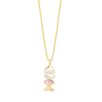 Prosperity Fish Rope Chain Necklace in Pink Opal and Mother of Pearl