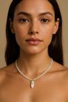 White Opal Bead with White Quartz Crystal Point