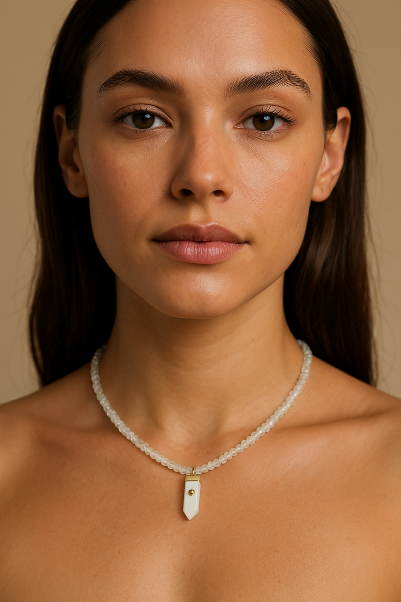 White Opal Bead with White Quartz Crystal Point