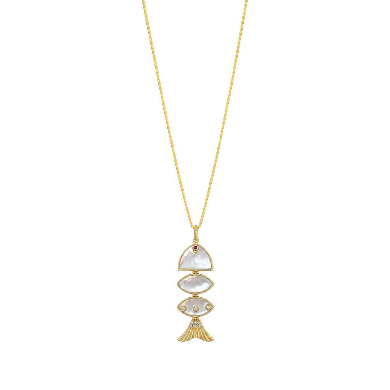 Prosperity Fish Rope Chain Necklace in Mother of Pearl
