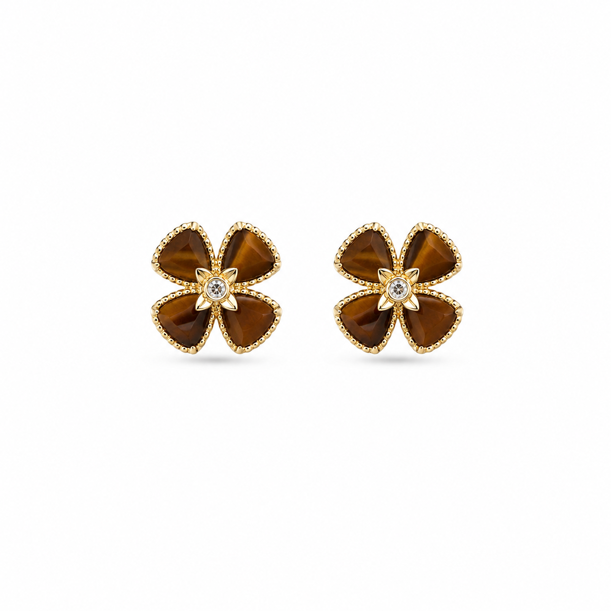 Tiger Eye Flower Stud Earrings