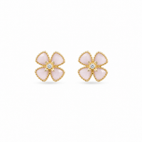 Pink Opal Flower Stud Earrings
