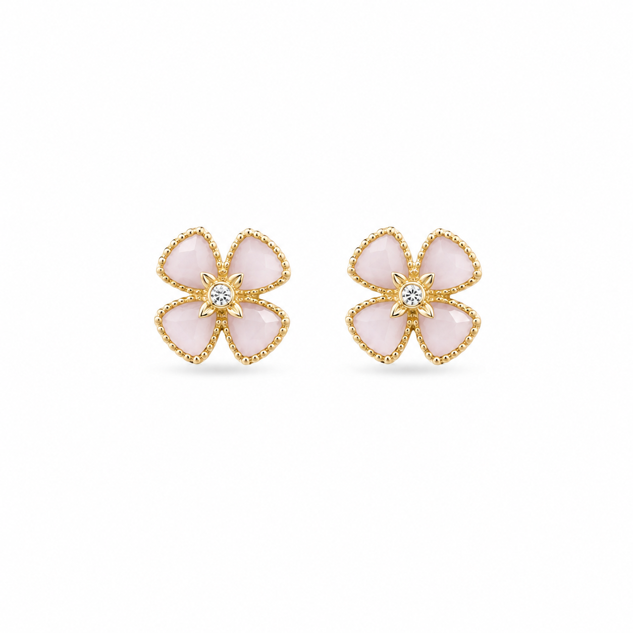 Pink Opal Flower Stud Earrings