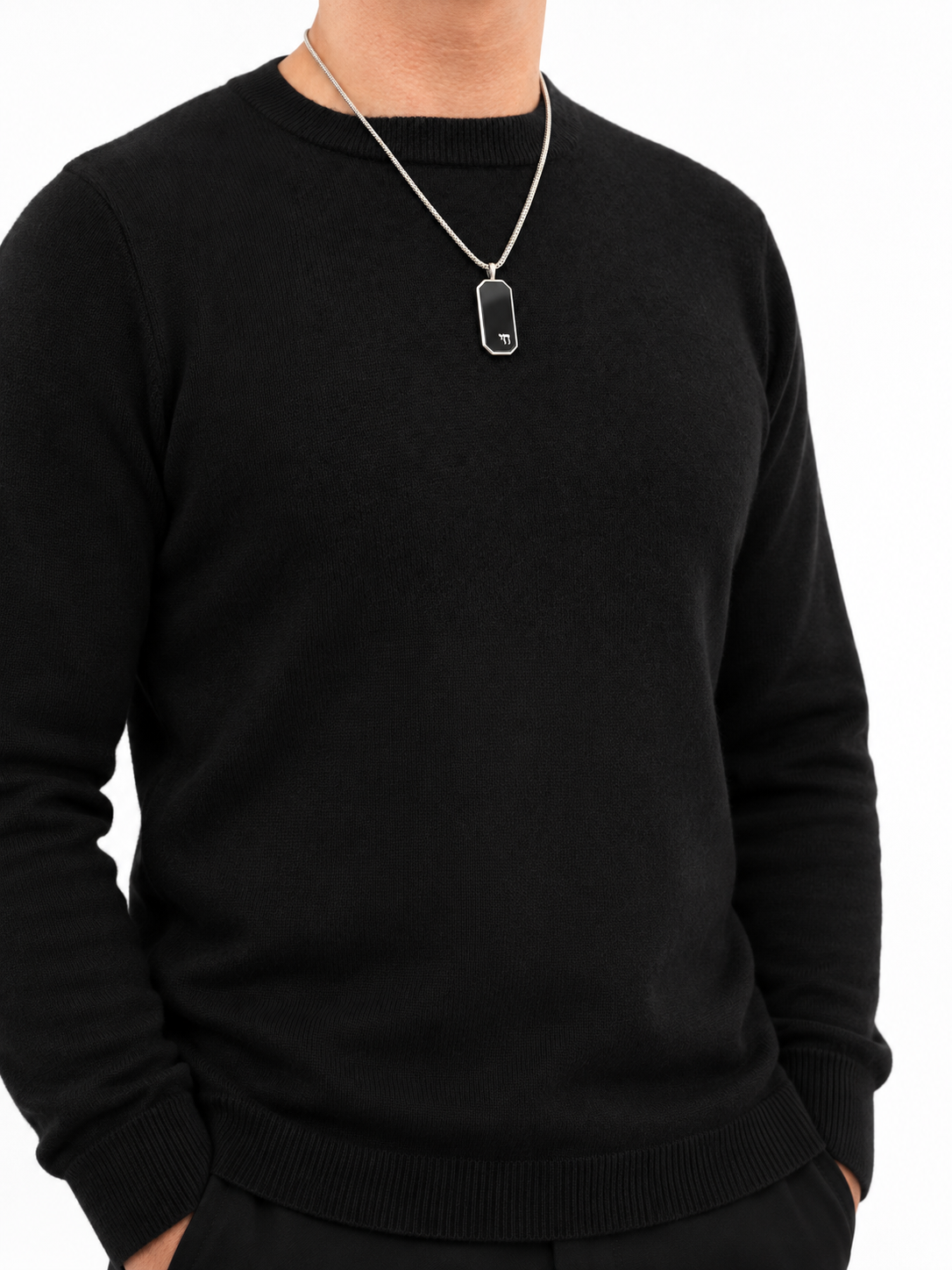 Men's Sterling Silver Chai Tag in Black Onyx