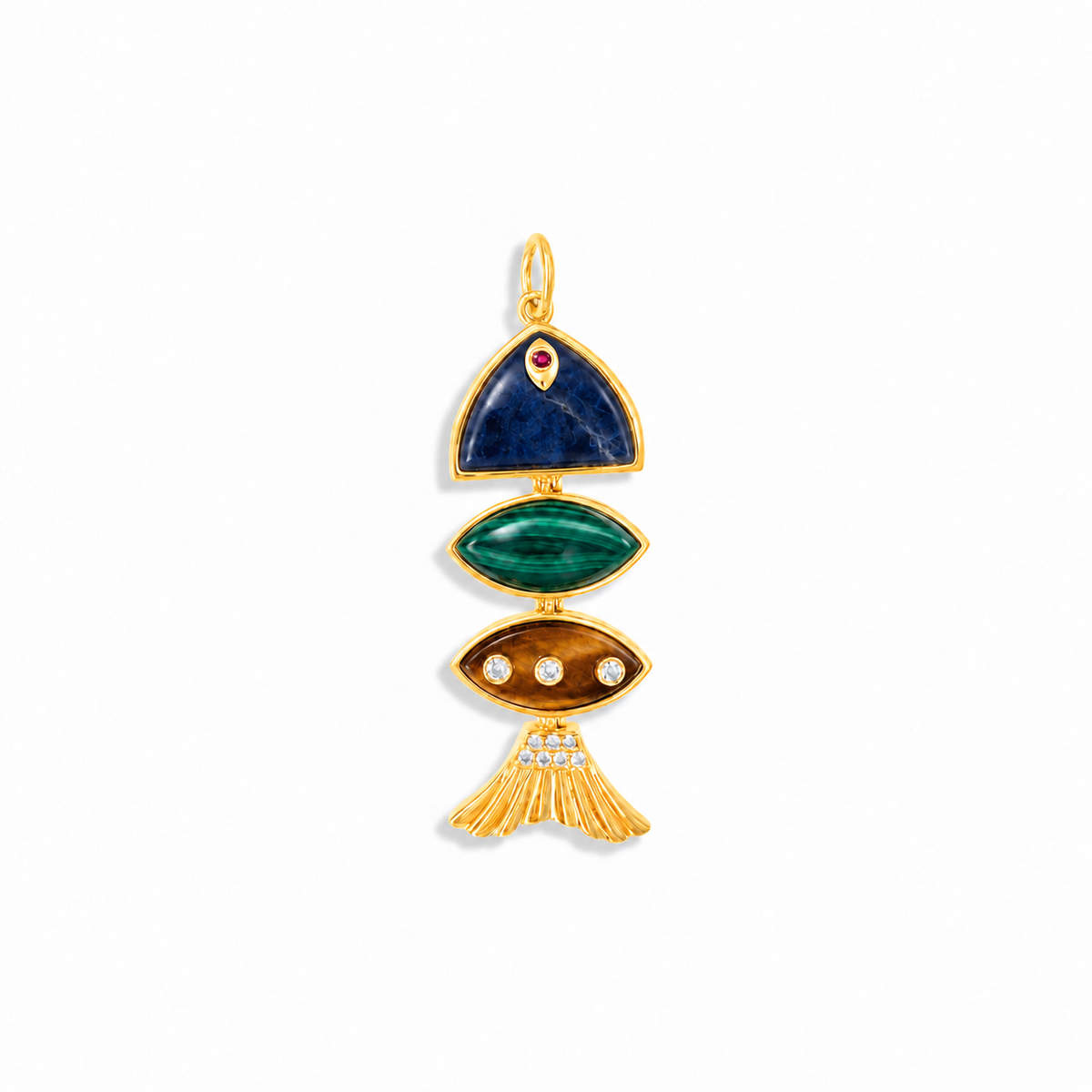 Prosperity Fish Charm in Sodalite, Malachite and Tiger Eye