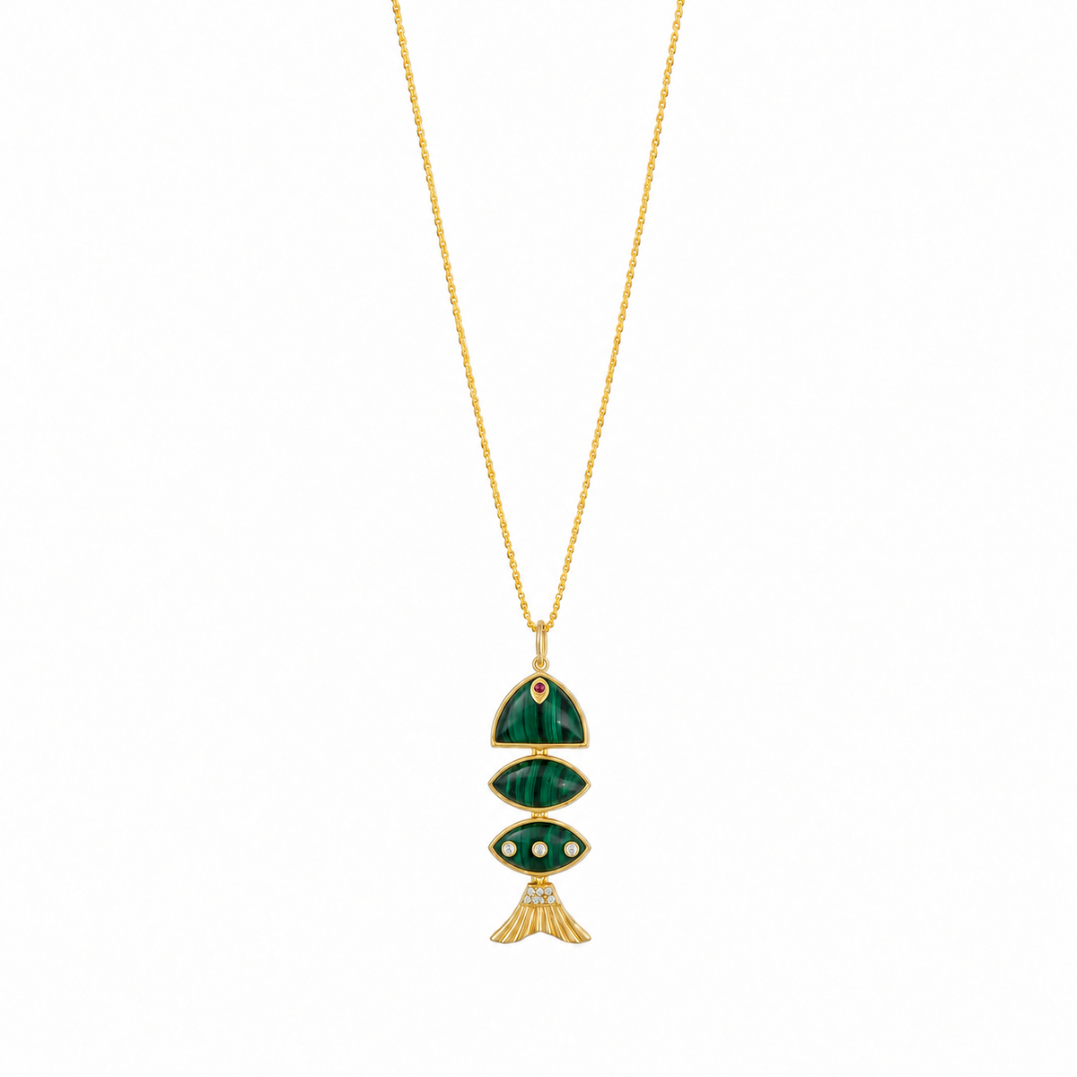 Prosperity Fish Rope Chain Necklace in Malachite