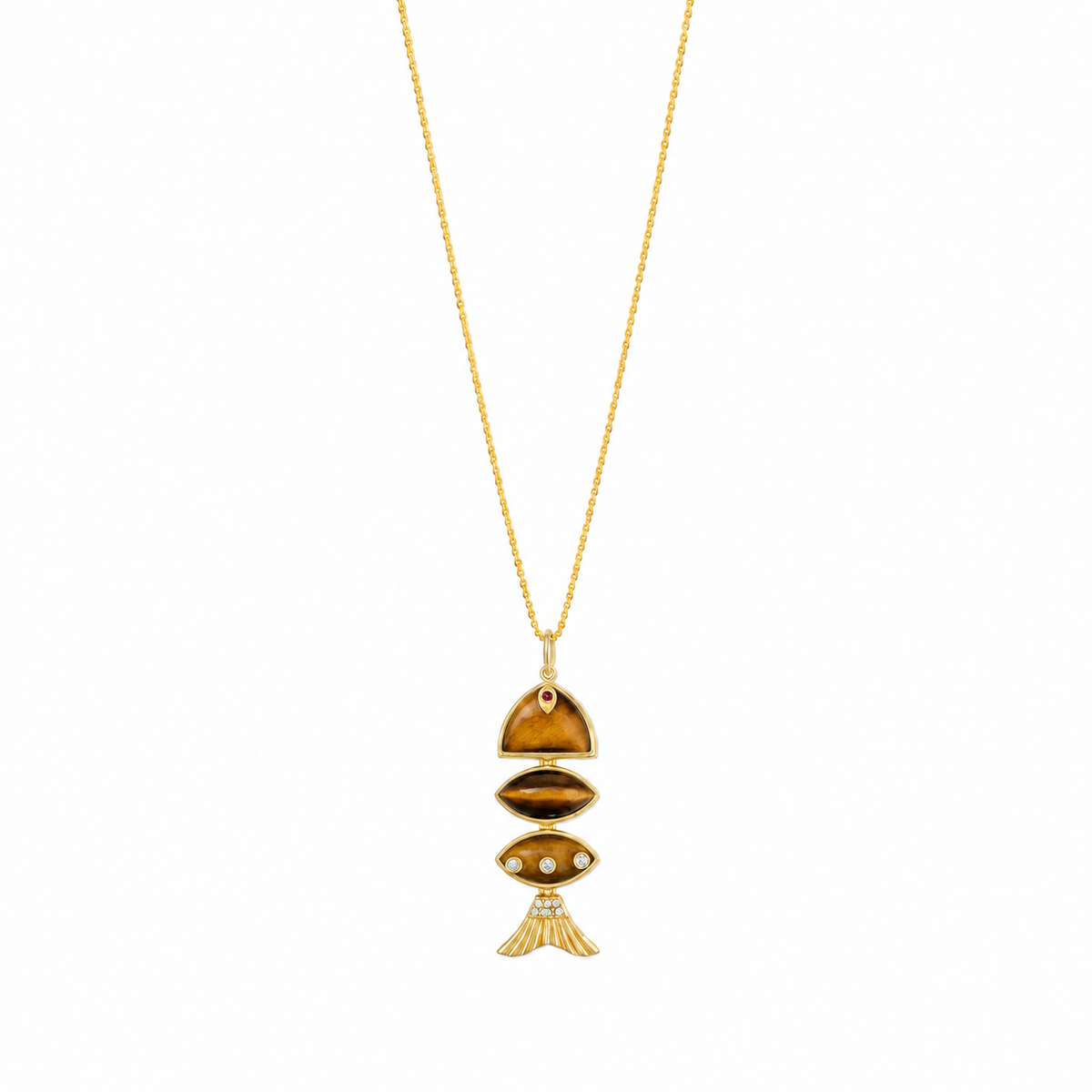 Prosperity Fish Rope Chain Necklace in Tiger Eye
