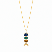 Prosperity Fish Rope Chain Necklace in Sodalite, Malachite and Tiger Eye
