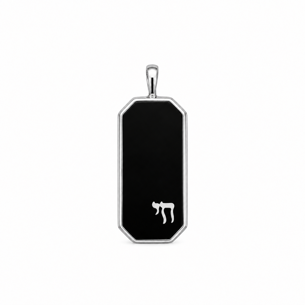 Men's Sterling Silver Chai Tag in Black Onyx