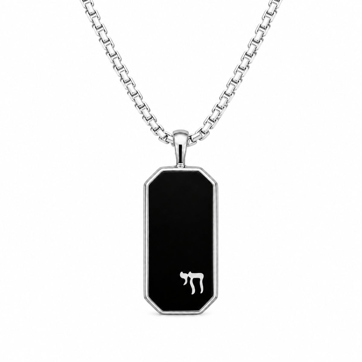 Men's Sterling Silver Chai Tag in Black Onyx