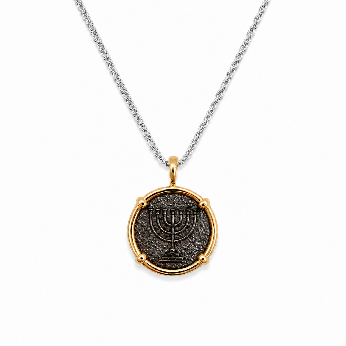 Men's Sterling Silver Menorah Amulet 22mm