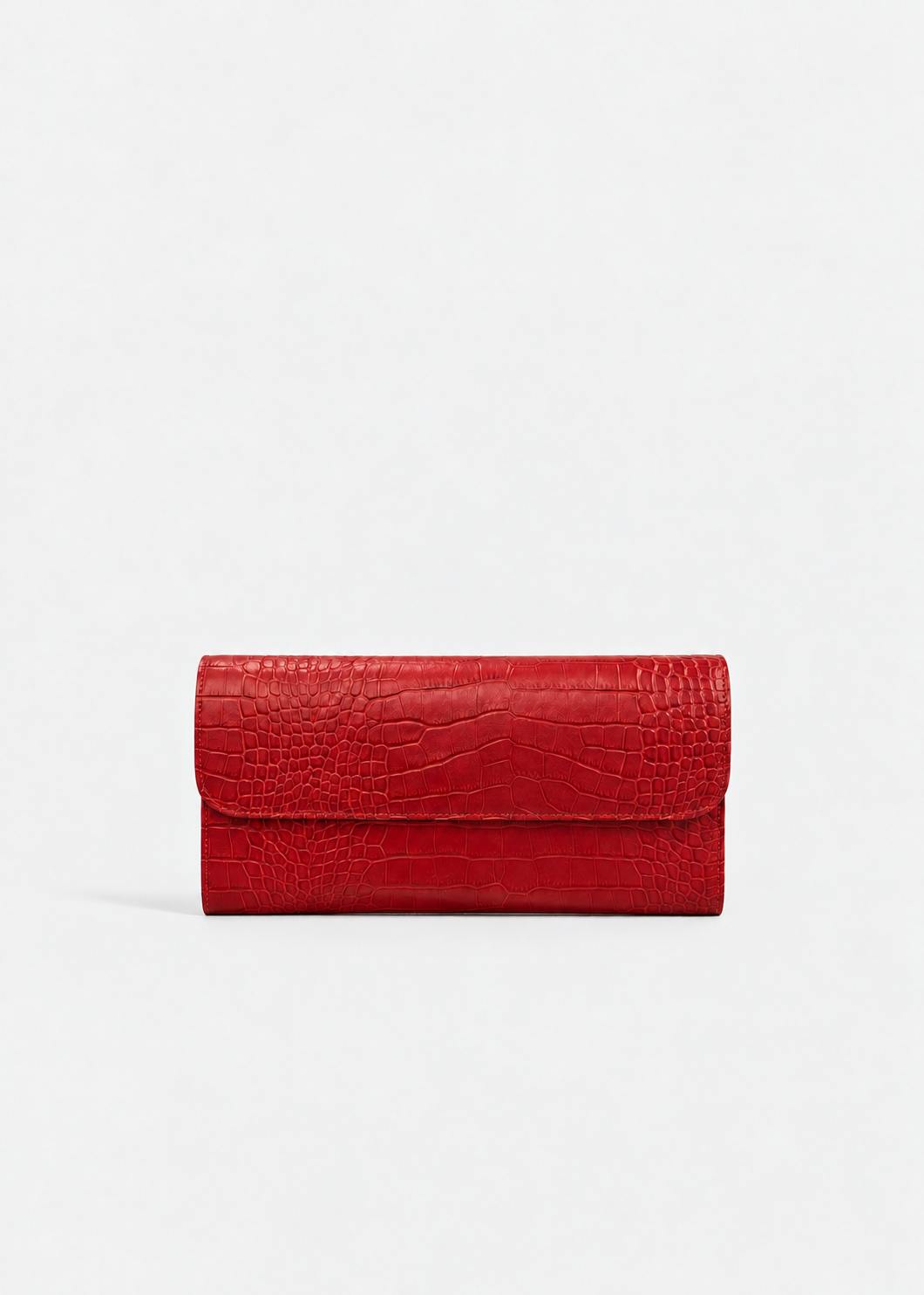 Kate Leather Croc-Embossed Elongated Clutch in Red