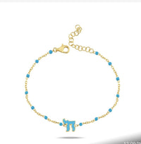 Light Blue Enamel Spot Chain Chai Bracelet