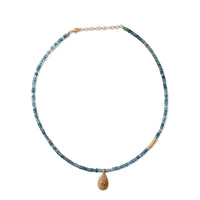 Blue Calcedony Squared Beads with Peach Moonstone Teardrop