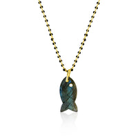 Labradorite Fish Charm on Mini Beaded Gold Plated Chain