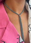 Turquoise Silk Braided Y Necklace with Rose Gold Chain and CZ Heart
