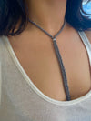 Black Silk Braided Y Necklace with White Gold Chain and CZ Heart
