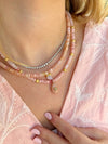 Pink Opal Beads with Pink Opal Teardrop Shape Drop with Green Tourmaline