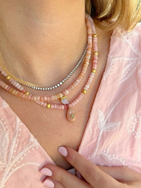 Pink Opal Beads with Pink Opal Teardrop Shape Drop with Green Tourmaline