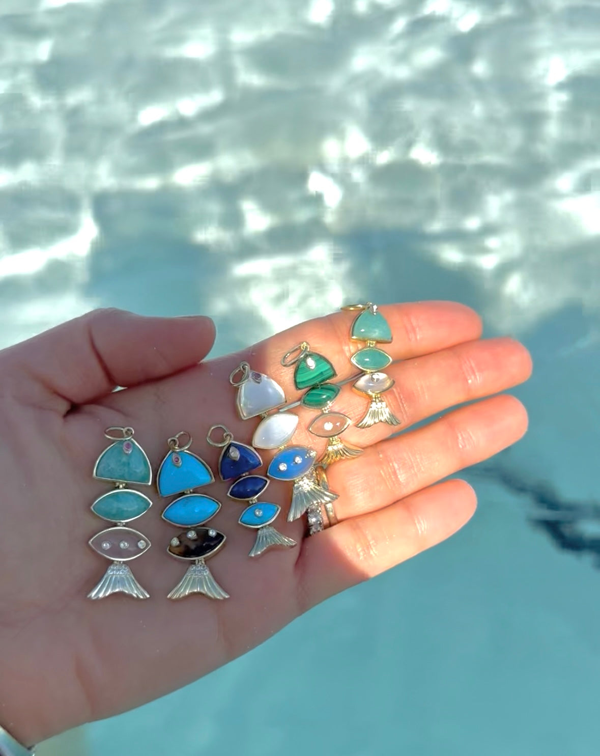 Prosperity Fish Rope Chain Necklace in Amazonite and Rose Quartz