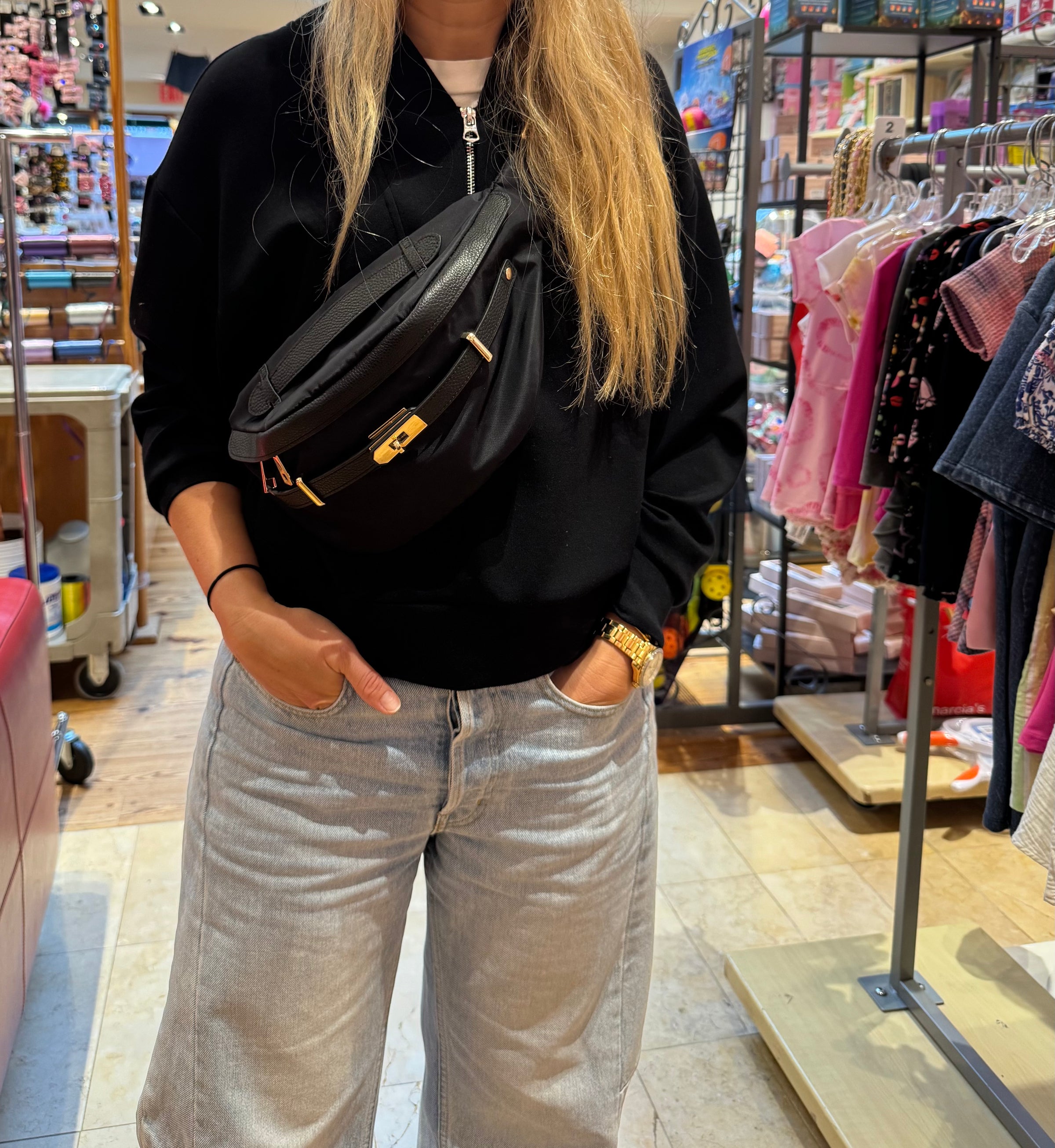 Luca Crossbody High Rise Bag in Black Re-Nylon