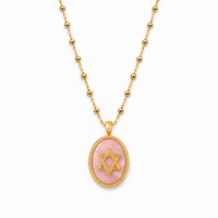 Deco Star of David on a Satellite Chain in Pink Opal