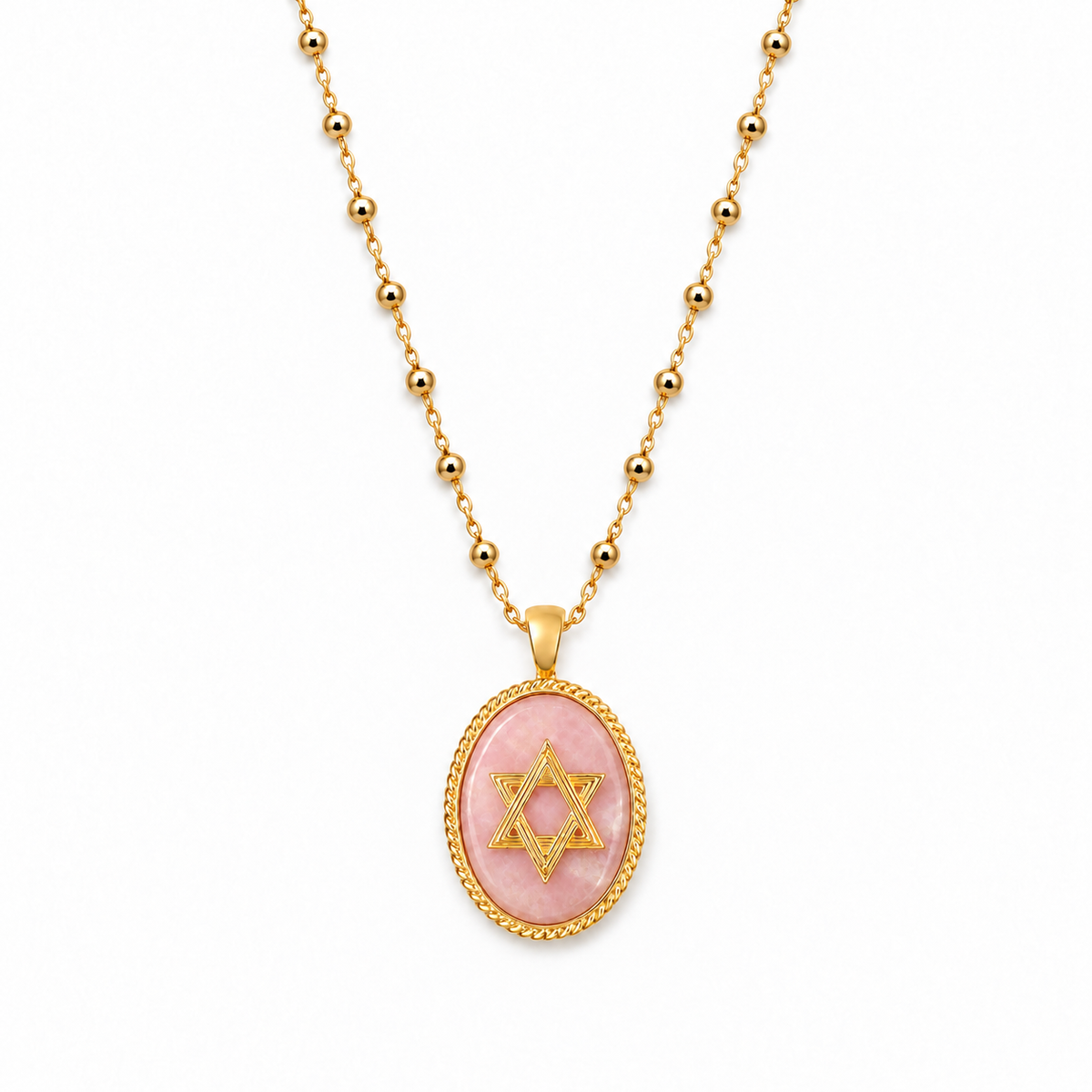 Deco Star of David on a Satellite Chain in Pink Opal