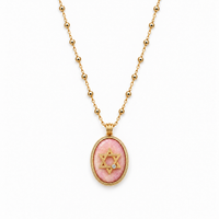 Retro Star of David on a Satellite Chain in Pink Opal