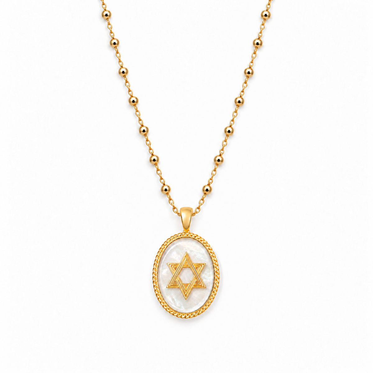 Deco Star of David on a Satellite Chain in Mother of Pearl
