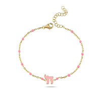 Pink Enamel Spot Chain Chai Bracelet