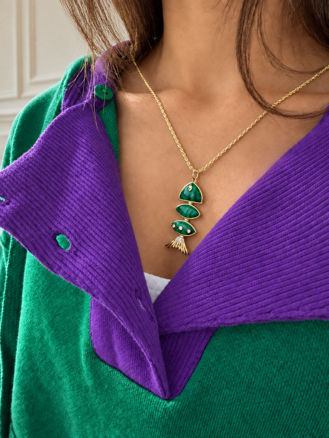 Prosperity Fish Charm in Malachite
