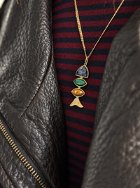 Prosperity Fish Rope Chain Necklace in Sodalite, Malachite and Tiger Eye