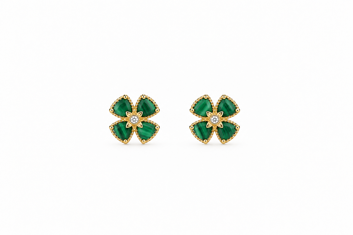 Malachite Flower Stud Earrings