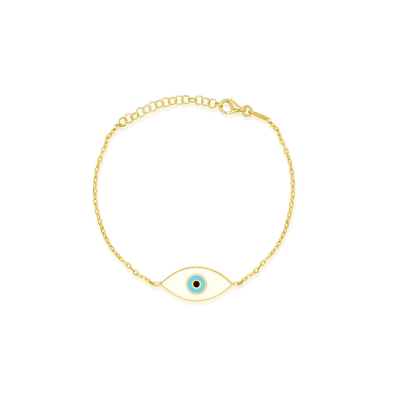 white enamel evil eye bracelet