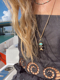 Prosperity Fish Charm in Turquoise & Black Onyx