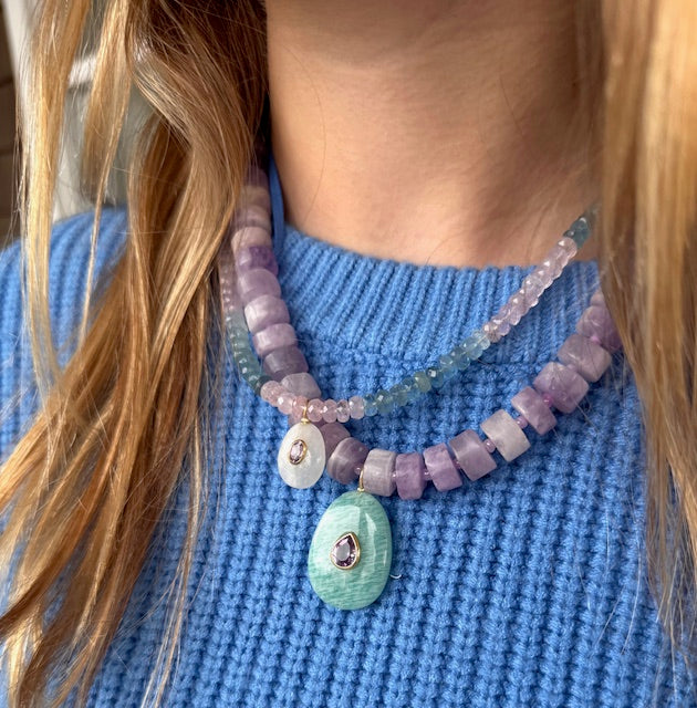 Statement Lavender Kunzite & Amazonite Drop Necklace