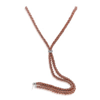 Rose Gold Silk Braided Y Necklace with White Gold Chain and CZ Heart
