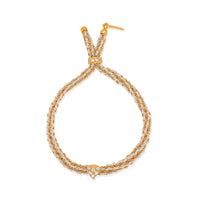 Yellow Gold Braided Chain and White Silk Bracelet with CZ Heart