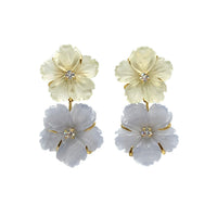 Double Carved Serpentine and Chalcedony Flower Earrings