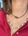 St. Barth Black Leather and Pearl Necklace