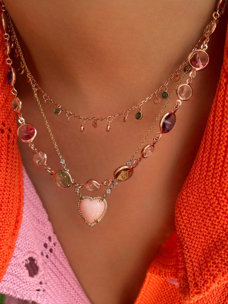 Rose Gold Plated Multicolor Gemstone Necklace