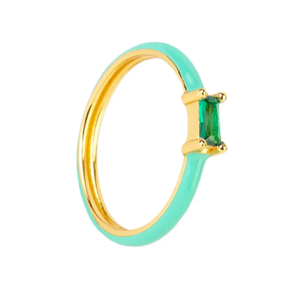 Green Baguette and Enamel  Ring